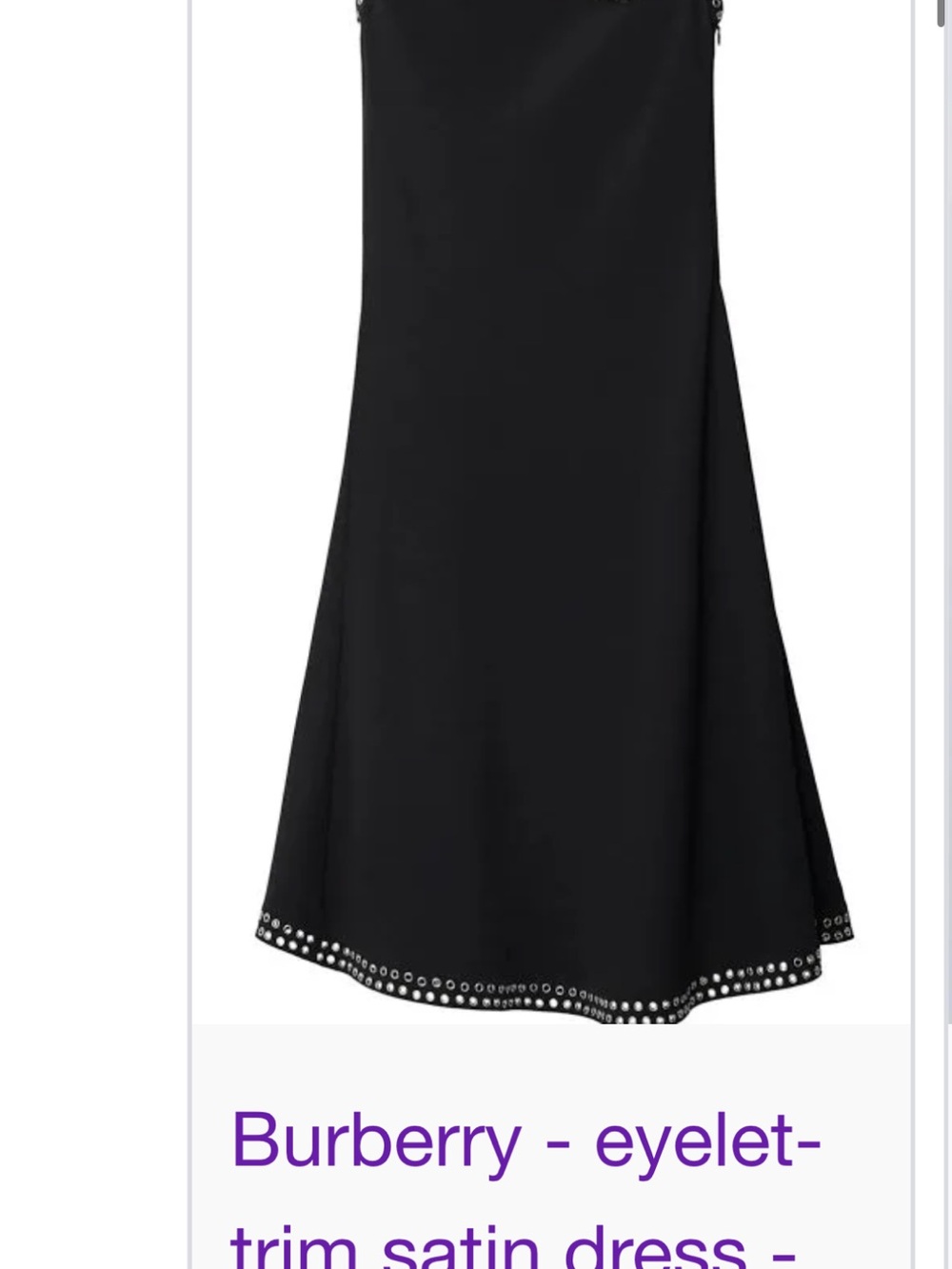 Burberry Black Satin Dress with Eyelet Trim